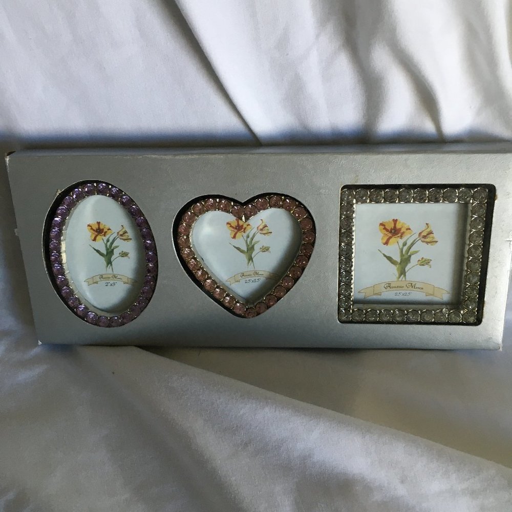 Set of three Ashleigh Manor small rhinestone picture frames. NIB.